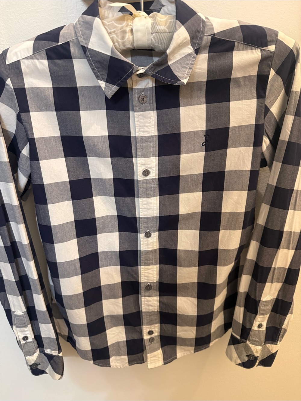 Jacadi Navy and White Check Long-Sleeve Cotton Shirt